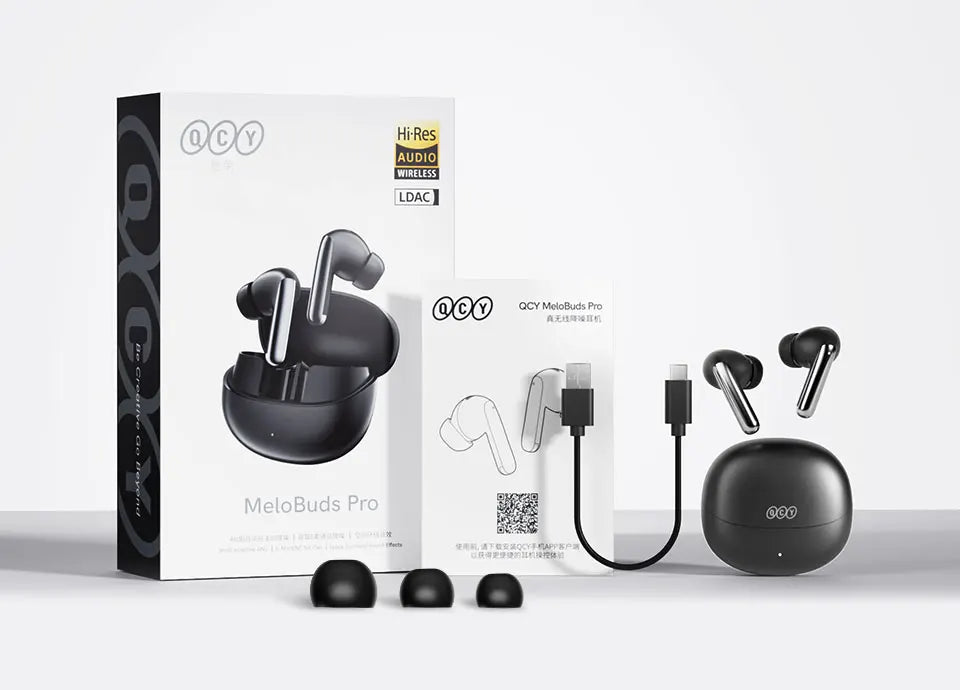 QCY MeloBuds Pro Adaptive Hybrid Active Noise Cancelling Wireless Earbuds – 46dB ANC, Bluetooth 5.3, LDAC Hi-Res Audio, 34H Playtime