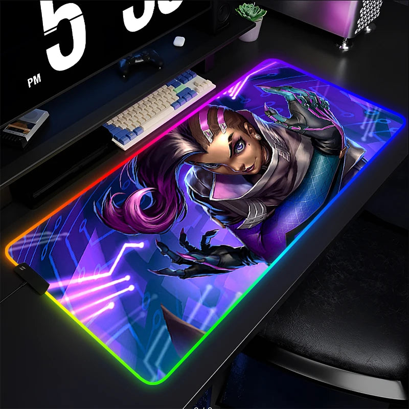 Геймърски пад за мишка и клавиатура Overwatch Sombra, подложка за бюро с LED RGB, гумен килим за мишка, kawaii mousepad за ноутбук