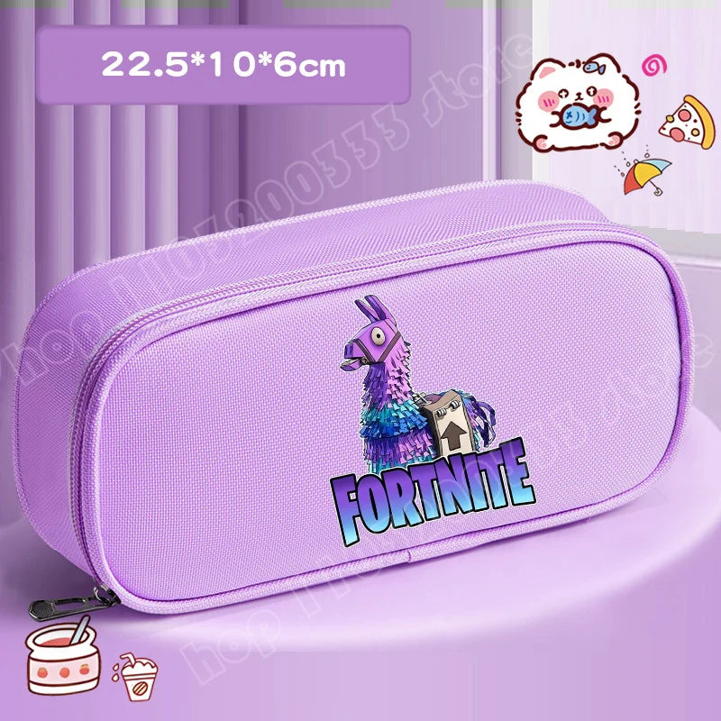 Fortnite Pencil Case Cartoon Character Print Pencil Pouch Canvas Stationery Bag Fashion Student Stationery Box Birthday Gifts