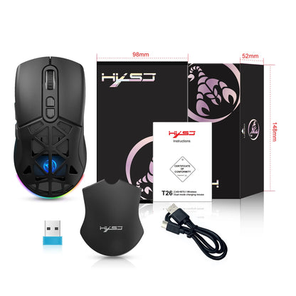 HXSJ T26 kétmódú gaming egér, 2.4G+BT5.1 vezeték nélküli gamer egér laptophoz, 4800DPI állítható, ergonomikus optikai számítógépes gamer egér