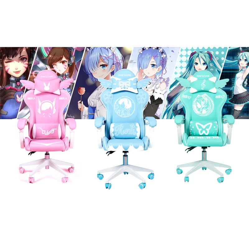 Pink Cartoon Electric Sound Girl Office Chair 360 ° Lift Rotating Home Computer Game Student Learning to Upgrade Latex Cushion