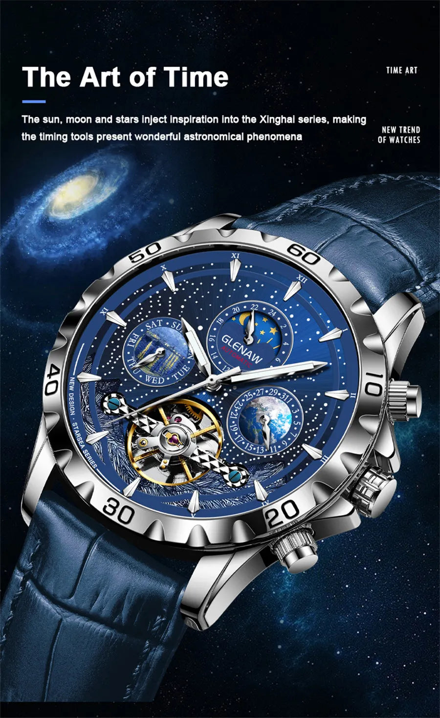 GLENAW Design Herrenuhr Top-Marke Luxusmode Business Automatikuhr für Herren Wasserdichte mechanische Uhr Montre Homme