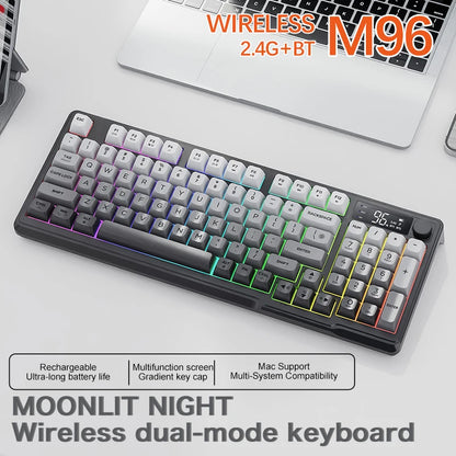 M96 Bluetooth Keyboard Wireless FREEWOLF Screen Gaming Keyboard, Electronic Screen, Multi-Device Connection, Ergonomics Gaming