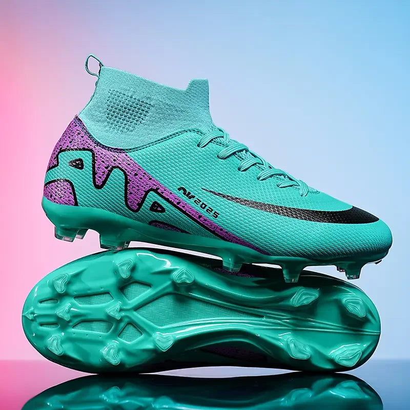 Men High Top Soccer Cleats Anti Slip Wear Resistant Firm Ground Breathable Comfortable Outdoor Grass Field Training Athletic