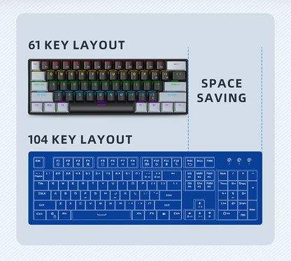 APAYADO K61 Mini Mechanical Keyboard, Wired, 61 Keys, Phantom RGB, Black/White Red/Blue Mechanical Switch for Gaming, 60% Portable