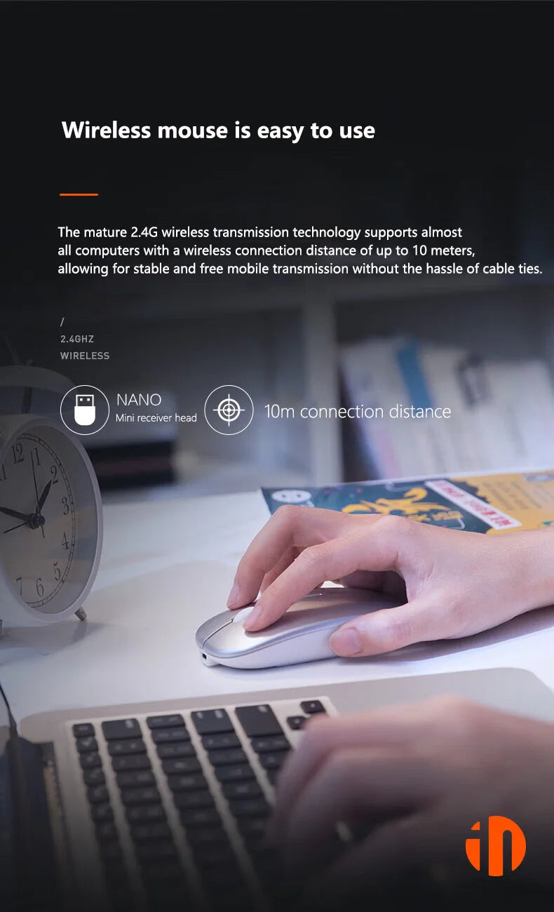Inphic M1P Wireless Silent Office Mouse Ultra-Thin Portable USB Interface Battery Power Display TYPE-C Charging Wireless Mouse