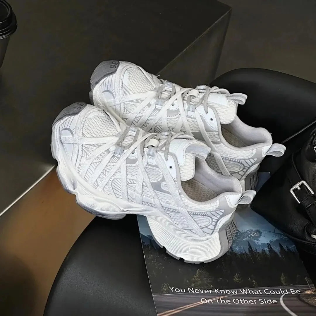 Spring Summer New Style Men and Women Dad Shoes, Thick Bottom Net Surface Sports Shoes, Trendy, Versatile, Breathable Tie Shoes