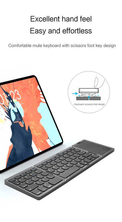 Mini Folding Wireless Bluetooth Keyboard Russian Spanish Arabic Hebrew Portuguese with Touchpad for Windows, Android, IOS