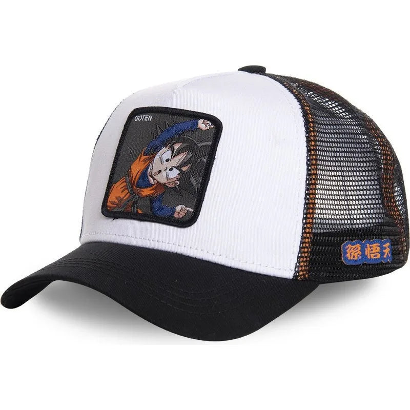 Cappellino Dragon Ball Son Goku da viaggio estivo con visiera, da uomo, ricamato, stile hip-hop, visiera parasole, cappellino trucker regolabile in rete