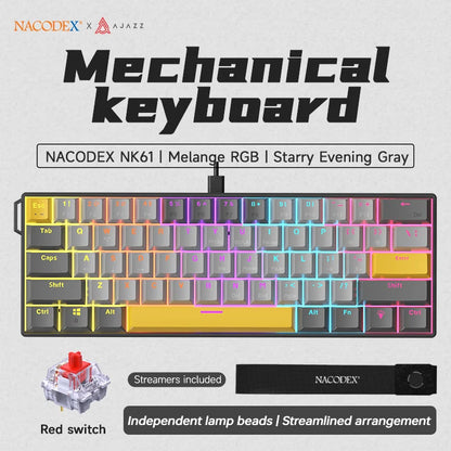 AJAZZ NK61 61-Key Wired Mechanical Keyboard with Hot-Swappable Red Switches, RGB Backlit Compact Gaming Keyboard for PC & Mac