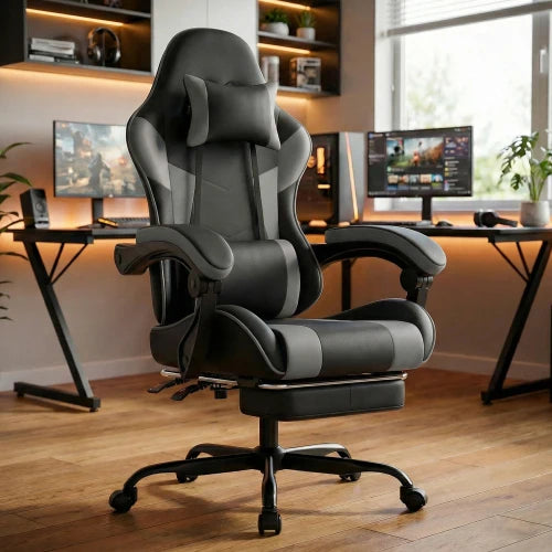 Ergonomic Gaming Chair with Lumbar Support, Adjustable Reclining PC Gaming Chair, Breathable PU Leather Office Chair, 200kg Heavy Duty