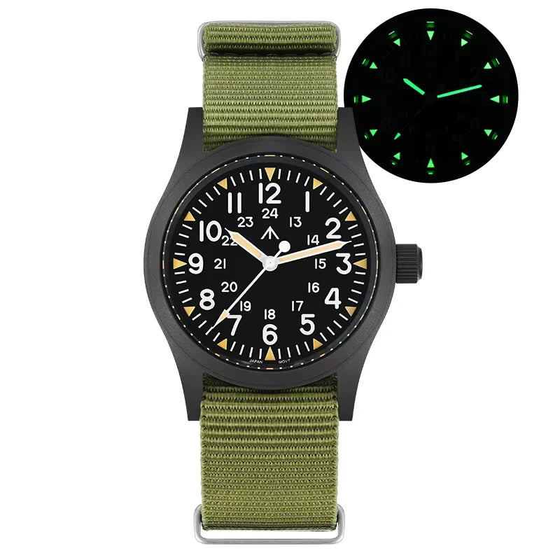 Militado ML05 Military Watch VH31 Sweep Quartz Movement Top Hat Domed Sapphire Crystal Vintage Watch 100m Waterproof Mens Watch