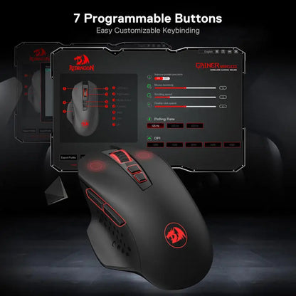 Mouse de gaming wireless Redragon M656 Gainer, 4000 DPI, 2.4Ghz, mouse wireless pentru gameri cu 5 niveluri DPI, 7 butoane macro, iluminare roșie LED