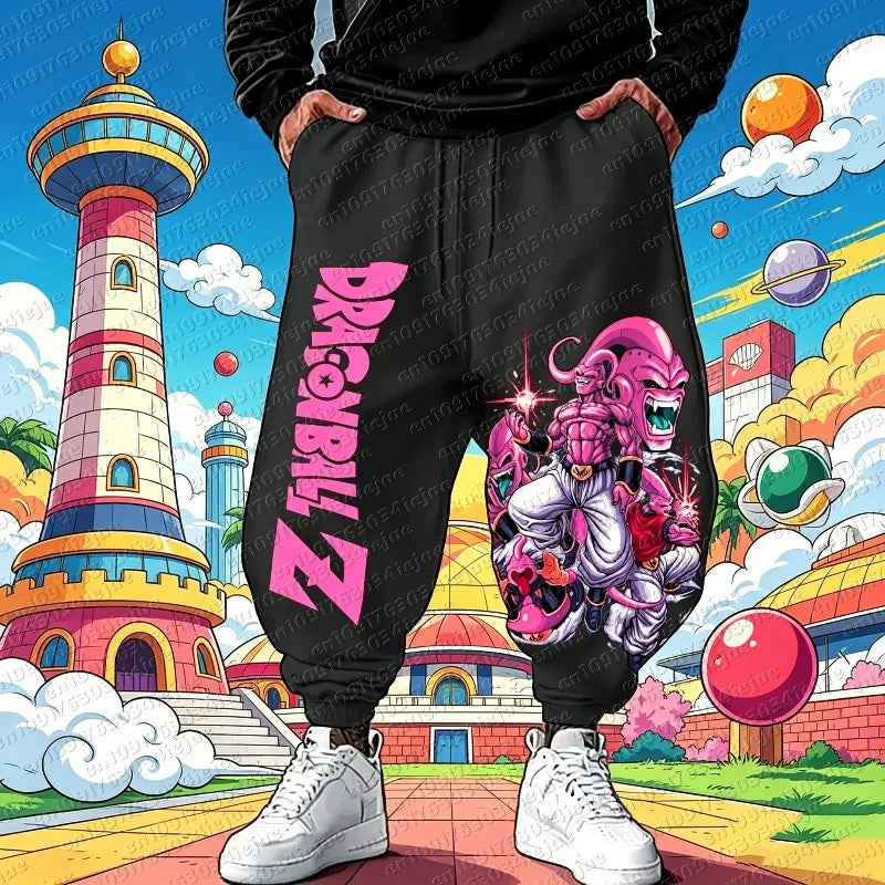 Calças de fato de treino Dragon Ball para homem, tendência outono/inverno, estampado anime retro, corte folgado casual para treino, estilo Harajuku, tamanhos grandes, calças hip hop