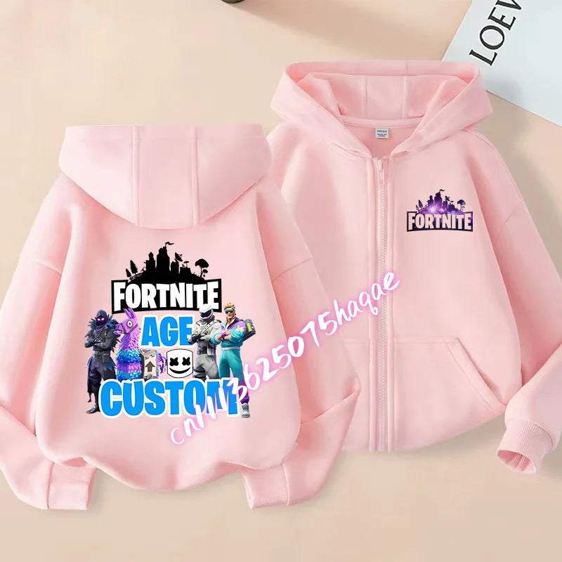 Kinder-Outdoorjacke Cartoon FORTNITED für Mädchen und Jungen, Sweatshirt-Mantel, hochwertige dünne Windjacke, Herbst-Zip-Jacke, Oberteil