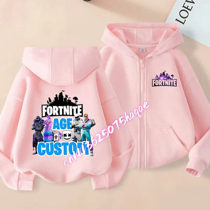Kinder-Outdoorjacke Cartoon FORTNITED für Mädchen und Jungen, Sweatshirt-Mantel, hochwertige dünne Windjacke, Herbst-Zip-Jacke, Oberteil