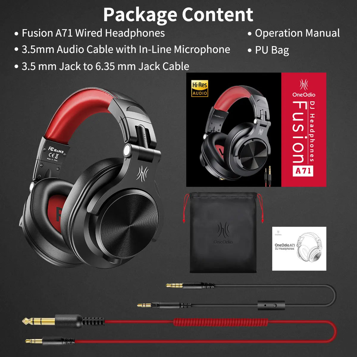 Cuffie OneOdio A71 cablate over-ear HiFi Studio DJ con microfono – Headset gaming professionale per monitoraggio con bassi profondi