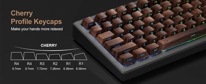 Teclas PBT translúcidas Cherry com gravação lateral e padrão de madeira, 126 teclas, personalizadas para teclado mecânico 60/84/98/108