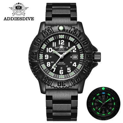 ADDIESDIVE 2023 Men's Sports Watch Military Sports Luxury Rotating Bezel Luminous Watch Nylon Strap 50m Waterproof Quartz Watch