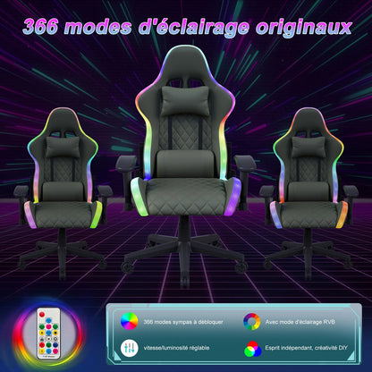 Ergonomic Gaming Chair with Massage Function, RGB LED, 90-135 Degree Recline, Up to 130kg, Office Chair, Premium Leather, Black