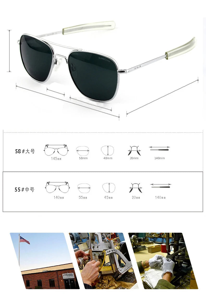 RE Sunglasses Man American Army Military Aviation Pilot Sun Glasses Glass Lens Woman Luxury Brand Vintage Metal Titanium Frame