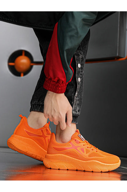 Fashion Platform Men's Running Shoes Trendy Casual Knit Breathable Orange Sneakers Men Outdoor Sports Non-slip Jogging Shoes Man