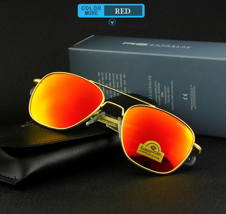 RE Sunglasses Man American Army Military Aviation Pilot Sun Glasses Glass Lens Woman Luxury Brand Vintage Metal Titanium Frame
