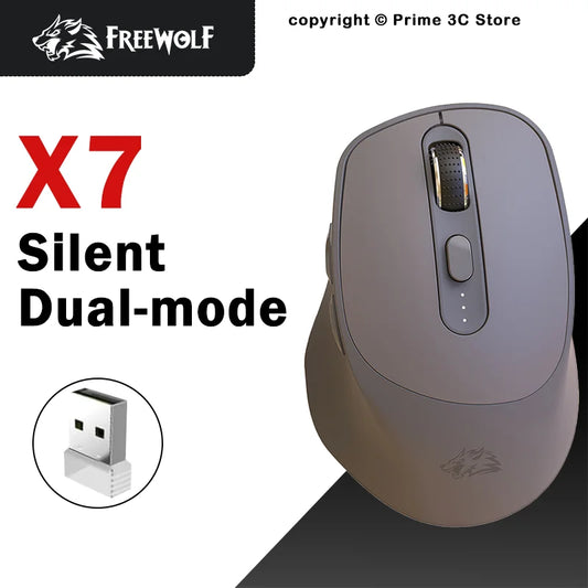 FREEWOLF X7 kabellose Maus Bluetooth 2.4G Dual-Mode, leise, wiederaufladbar, 4000DPI, Akkuanzeige, ergonomisch, für PC, Mac und Laptop