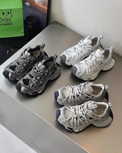 Spring Summer New Style Men and Women Dad Shoes, Thick Bottom Net Surface Sports Shoes, Trendy, Versatile, Breathable Tie Shoes