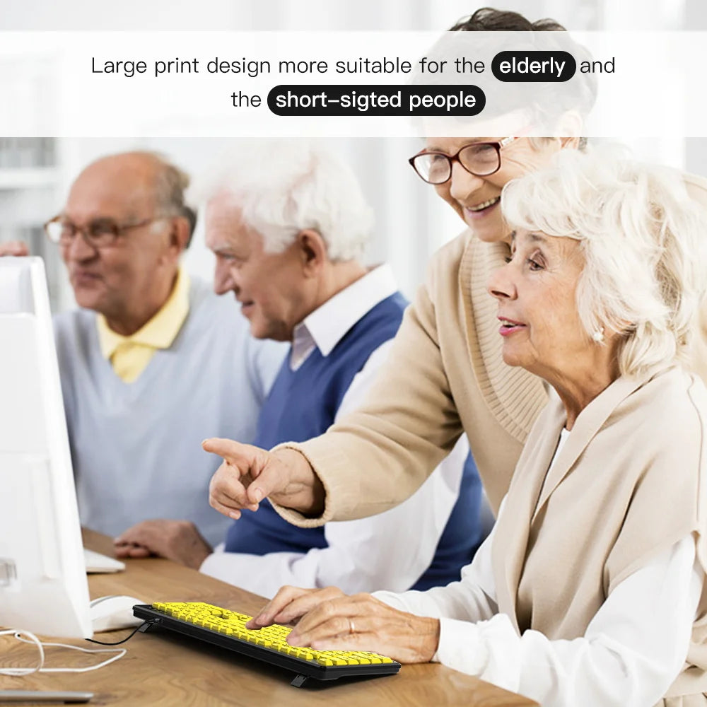 Wired Keyboard Yellow Large Character Keyboard for Elderly, High Compatibility USB Plug-and-Play Large Key Design, High Contrast