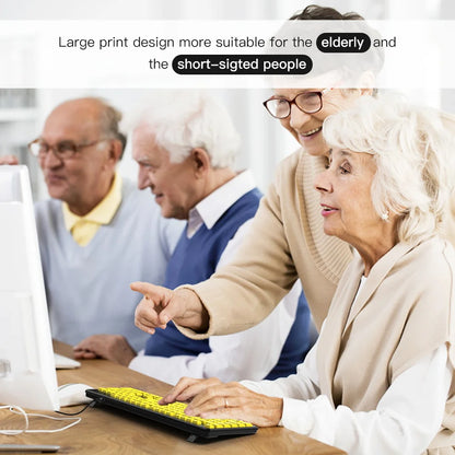 Wired Keyboard Yellow Large Character Keyboard for Elderly, High Compatibility USB Plug-and-Play Large Key Design, High Contrast