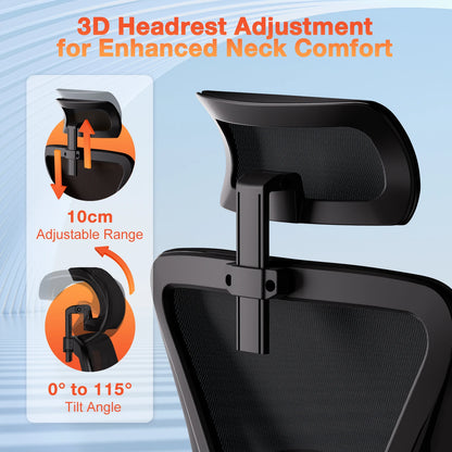 Office Chair Ergonomic Reclining 90°-135°, Desk Chair with Lumbar Support, Computer Chair Adjustable Headrest, Living Room Chairs