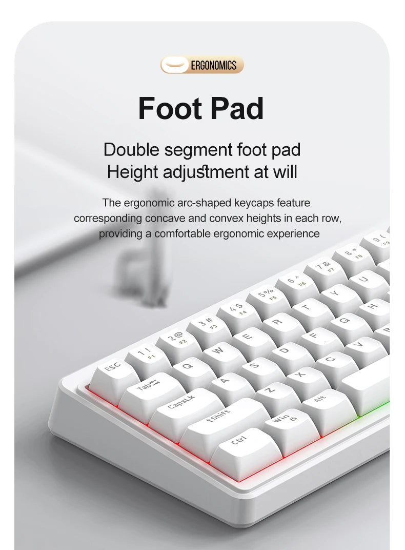 Teclado FREEWOLF M68SE com sensação mecânica, 68 teclas, mini teclado compacto com fios, silencioso, para portáteis, gaming e utilização em escritório