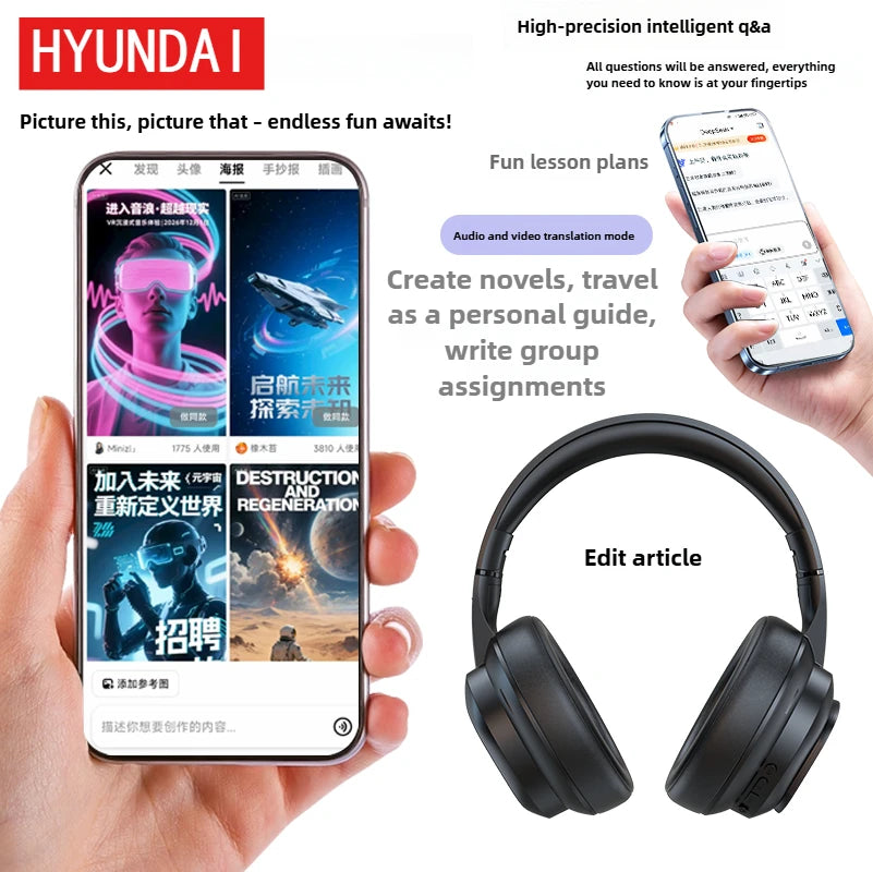 Auricolari HYUNDAI X1PRO Wireless Bluetooth 6.0 con traduzione AI – Oltre 100 lingue, controllo touch, schermo LED, cuffie con cancellazione del rumore