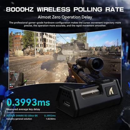 Bezdrátová herní myš ATTACK SHARK R5 Ultra 8K z uhlíkových vláken se senzorem 42000 DPI-PAW3950 MAX – ultralehká 39g pro Win/Mac
