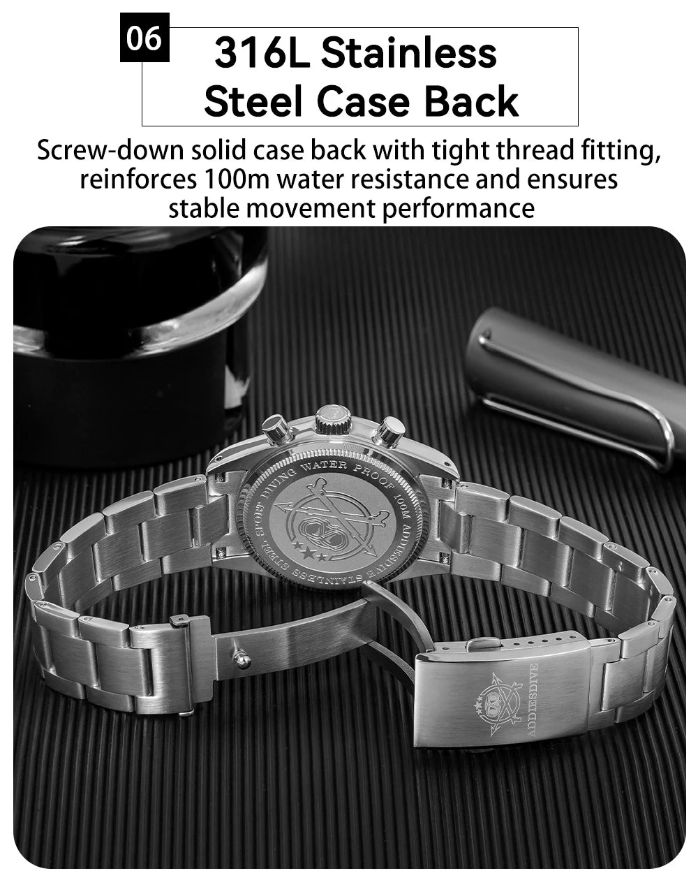ADDIESDIVE Top Brand AD2551 Chronograph Watch C3 Super Luminous 316L Stainless Steel 10Bar Waterproof 0S20 Movement Men's Watch