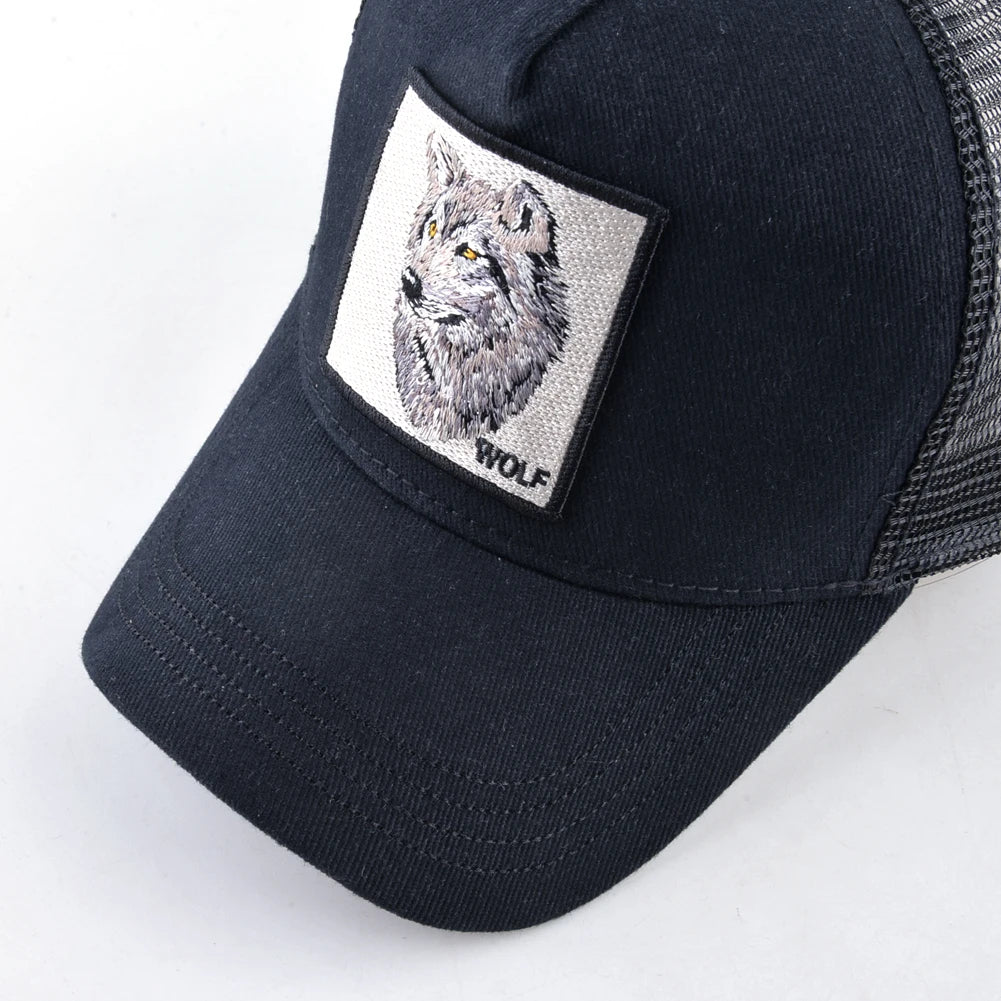 Modieuze baseballpet met geborduurde wolfspatch, snapback, hiphop-truckerpetten voor heren en dames, ademende pet met klep voor buitengebruik