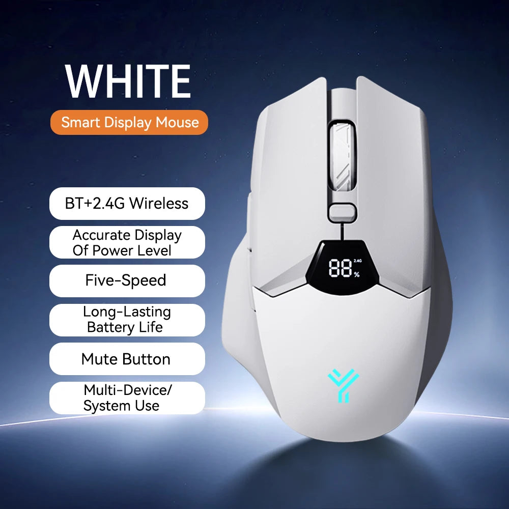 Wireless Bluetooth Mouse with Digital Battery Display, Silent Ergonomic Mouse for PC Laptop Gaming, 2.4G/Bluetooth 5.0