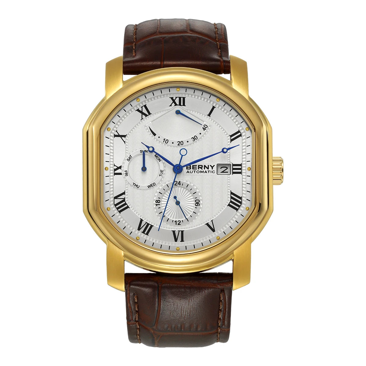 BERNY Men's Mechanical Watch, Top Accuracy, Automatic Wristwatch, Luxury Male Clock, Sapphire, Self-Winding, Waterproof