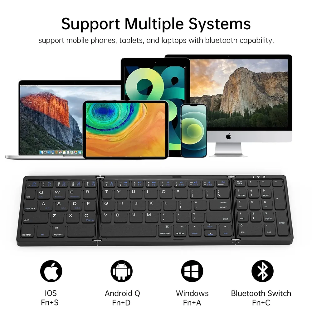 Foldable Wireless Bluetooth Keyboard Rechargeable Folding Keyboard For iPad Mobile Tablet Notebook Office Mini Wireless Keyboard