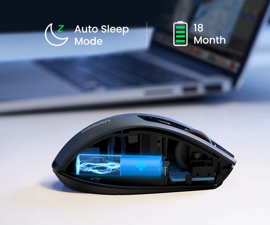 UGREEN kabellose Maus Bluetooth 5.0, ergonomische Maus 4000DPI mit 6 leisen Tasten, für MacBook, Tablet, Laptops, Computer, PC, 2.4G-Maus