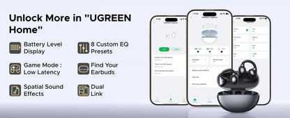 UGREEN ClipBuds Open-Ear Wireless Bluetooth 6.0 Earbuds with 4 Mic Clear Call, 30H Playtime Clip-On Earphones, Waterproof Sport Headphones