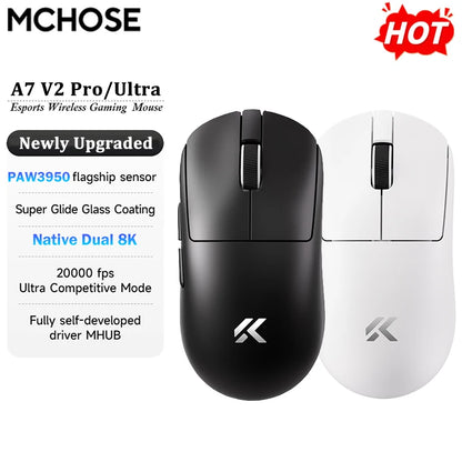 MCHOSE A7 V2 Ultra / Pro lehká bezdrátová herní myš Dual 8000Hz PAW3950 TI 42000DPI pro PC e-sport hráče