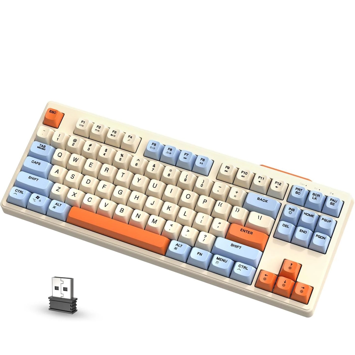 Teclado Gaming Sem Fios Free Wolf M87 75% - Switches Silenciosos, Retroiluminação Rainbow, BT/2.4G, Teclas PBT em Degradé, Design Compacto