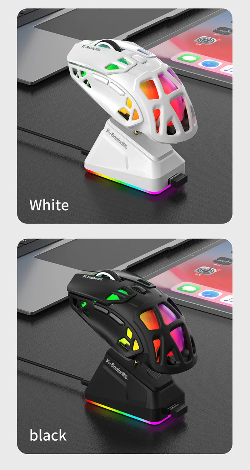 Mouse da gaming leggero Lenovo Tri-Mode con dock di ricarica RGB 12000DPI 2.4G/Bluetooth/cablato mouse ergonomico per PC laptop