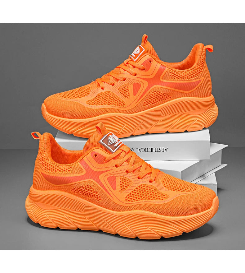 Fashion Platform Men's Running Shoes Trendy Casual Knit Breathable Orange Sneakers Men Outdoor Sports Non-slip Jogging Shoes Man