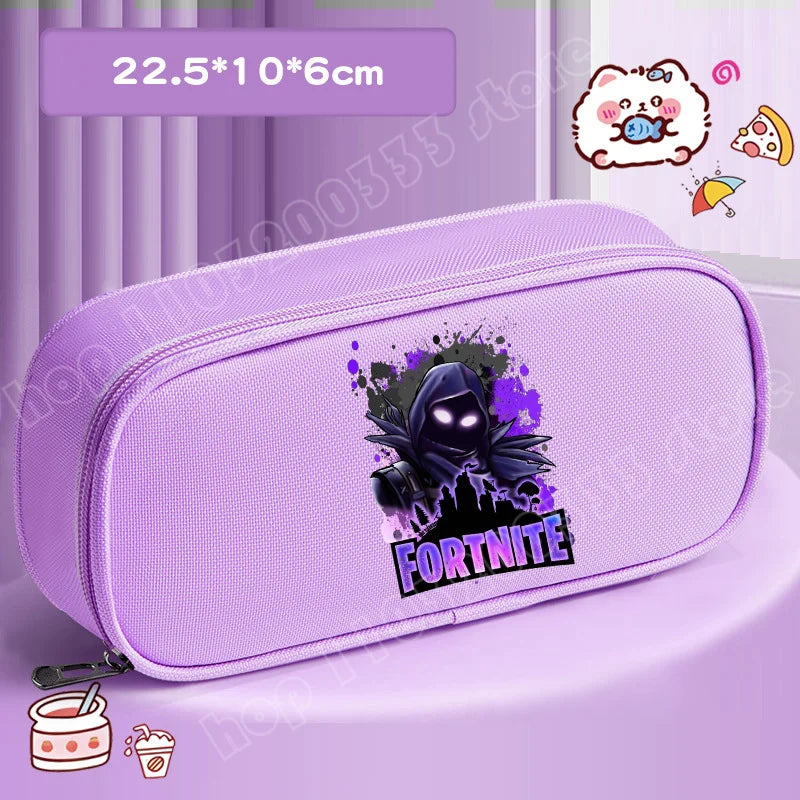 Fortnite Pencil Case Cartoon Character Print Pencil Pouch Canvas Stationery Bag Fashion Student Stationery Box Birthday Gifts