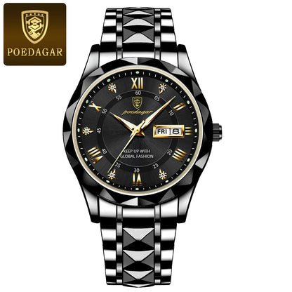 POEDAGAR Luxury Business Men's Watches Waterproof Stainless Steel Luminous Man Wristwatch Date Week Quartz Sport Men Watch Reloj