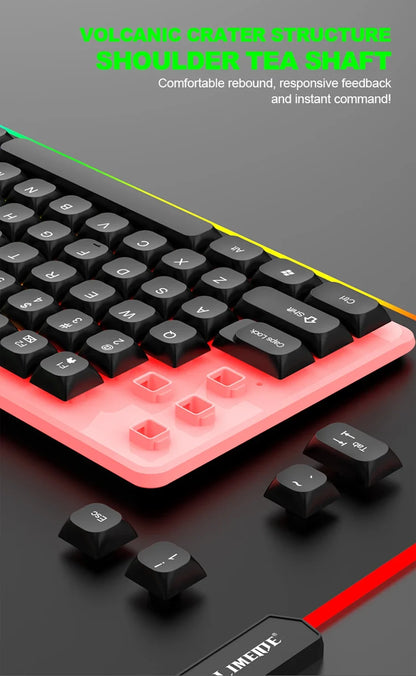 NG GTX350 Combo de teclado y ratón gaming para ordenador y portátil, kit gamer con retroiluminación LED, teclado USB con cable GTX350 Set-Negro