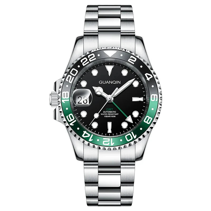 Orologio da uomo GUANQIN GMT 2025, nuovo orologio automatico da uomo NH34, meccanico da polso, vetro zaffiro, acciaio inox, per mancini